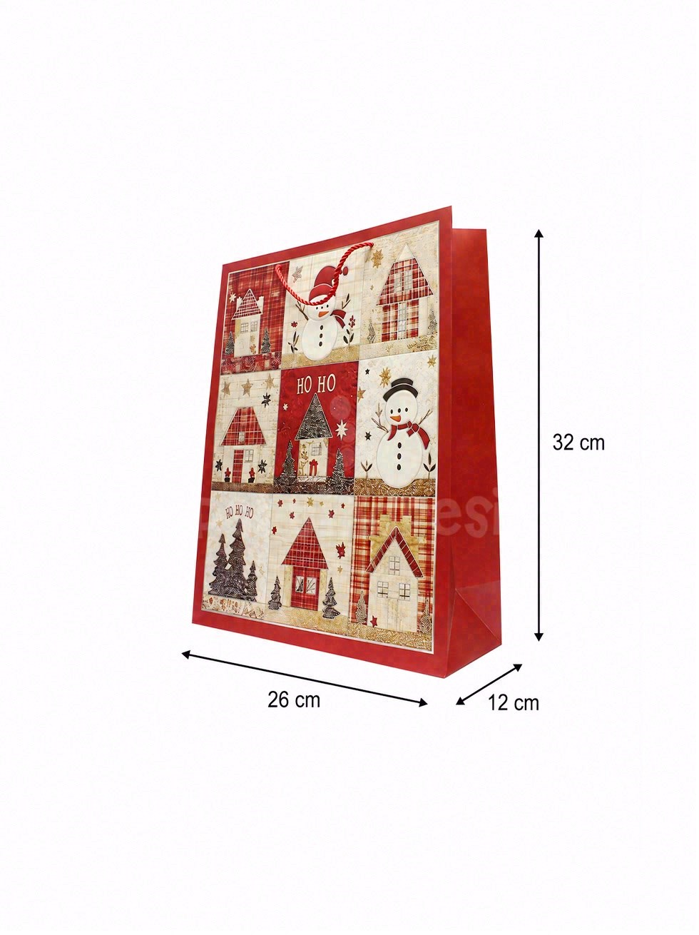 Yılbaşı Temalı Karton Hediye Çantası – Alışveriş Çantası 26x32x10 cm 12li