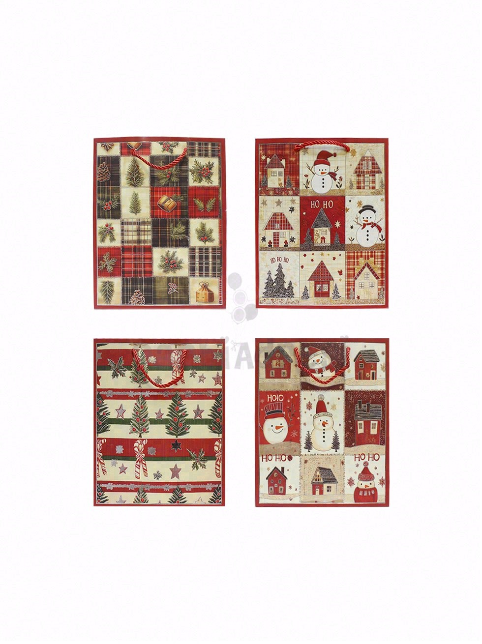 Yılbaşı Temalı Karton Hediye Çantası – Alışveriş Çantası 18x23x10 cm 12li