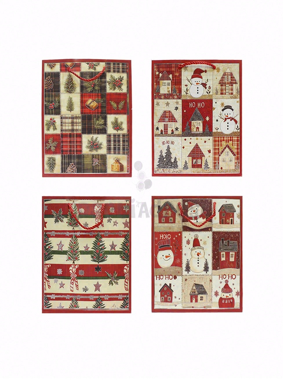 Yılbaşı Temalı Karton Hediye Çantası – Alışveriş Çantası 26x32x10 cm 12li