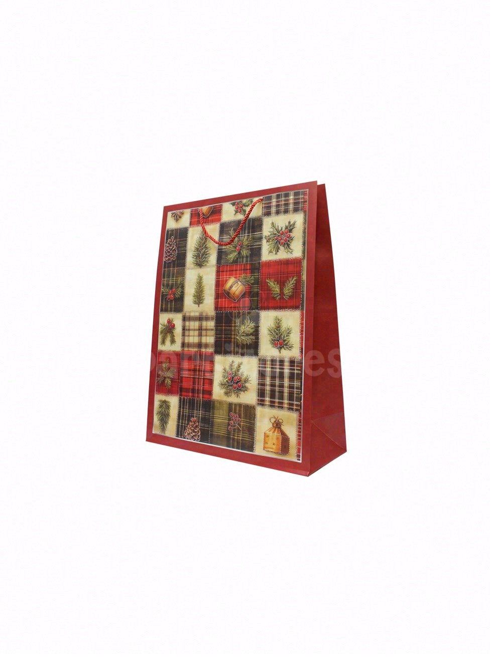 Yılbaşı Temalı Karton Hediye Çantası – Çam Ağacı Motifli 26x32x10 cm