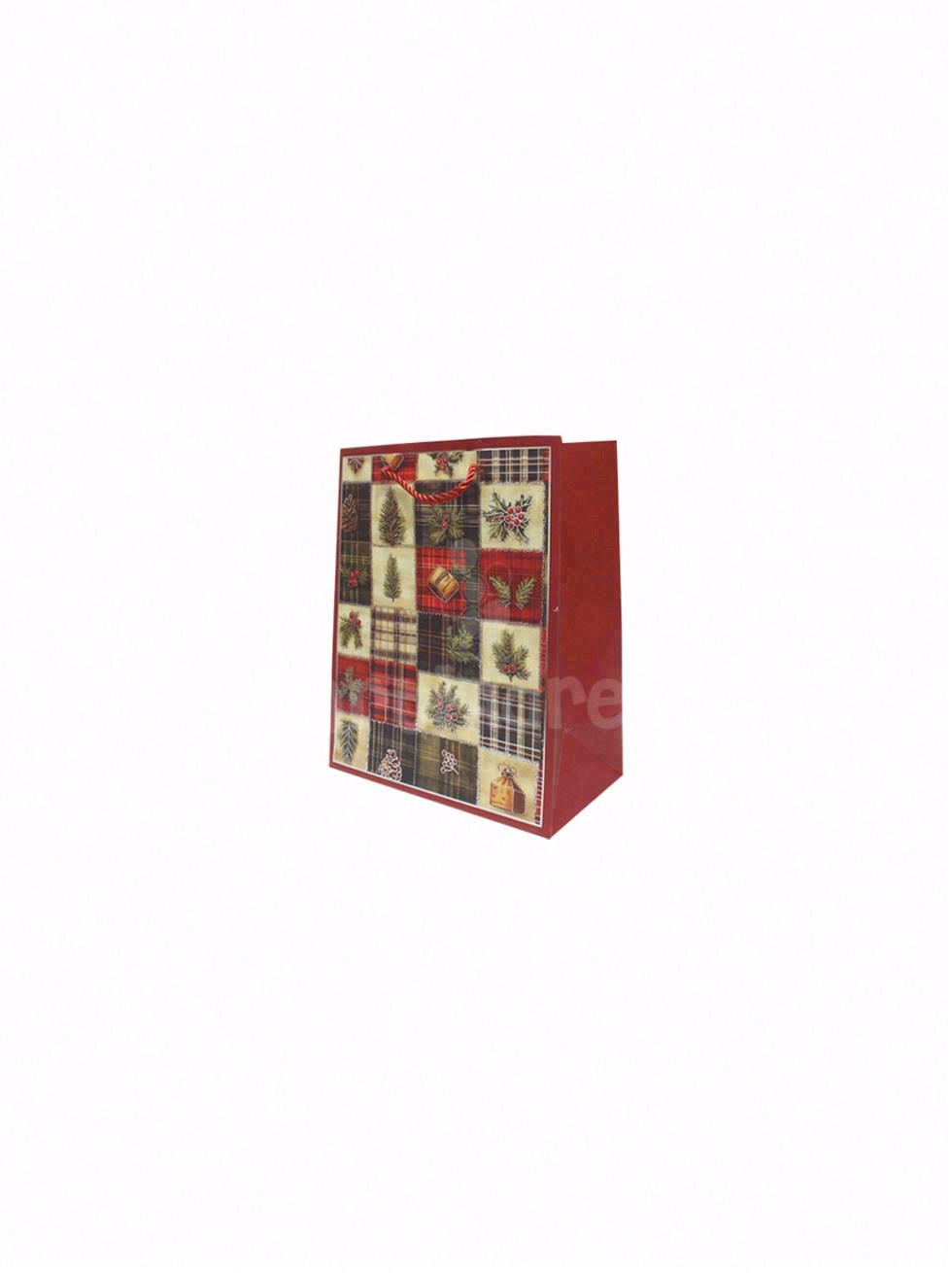 Yılbaşı Temalı Karton Hediye Çantası – Çam Ağacı Motifli 18x23x10 cm