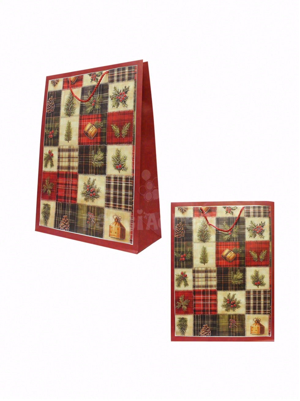 Yılbaşı Temalı Karton Hediye Çantası – Çam Ağacı Motifli 30x40x12 cm