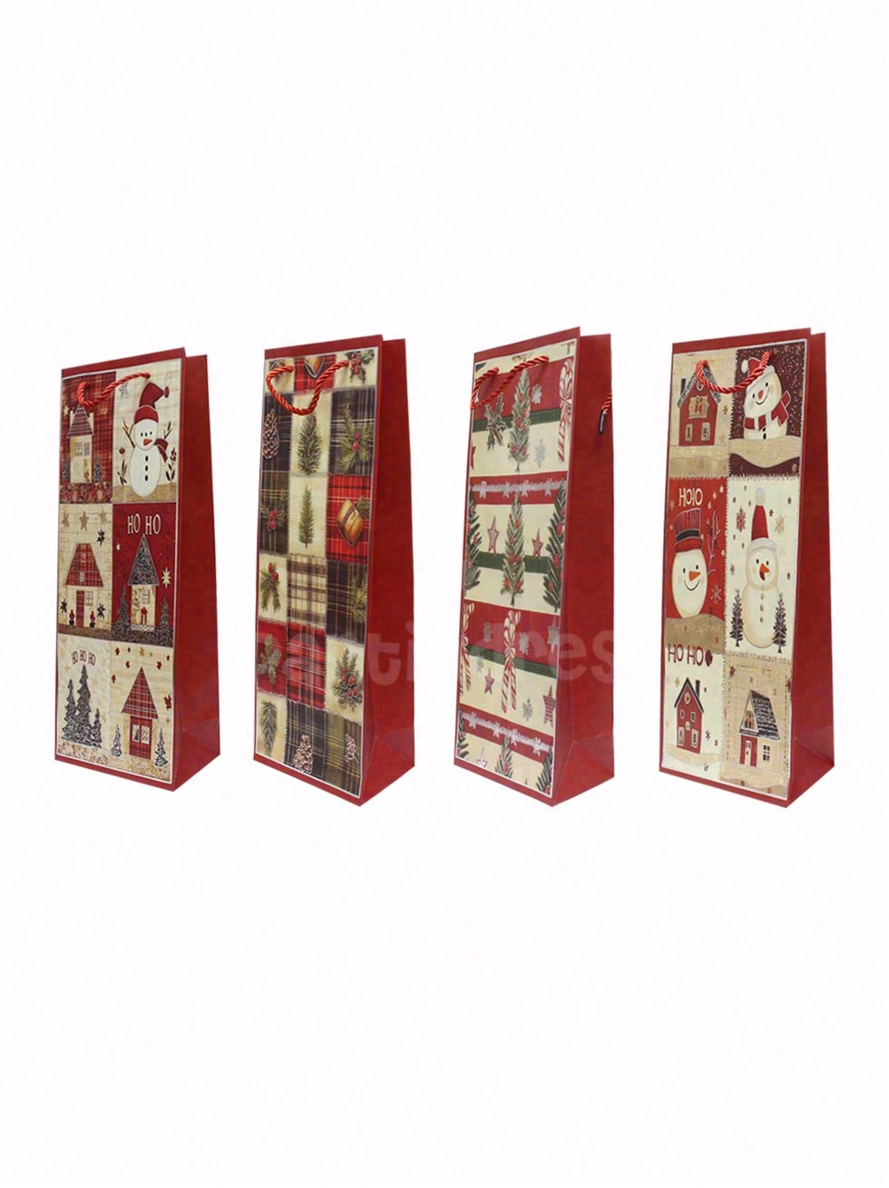Yılbaşı Temalı Karton Şişe Çantası – Alışveriş ve Hediye Çantası 12,5x36x8 cm 12li