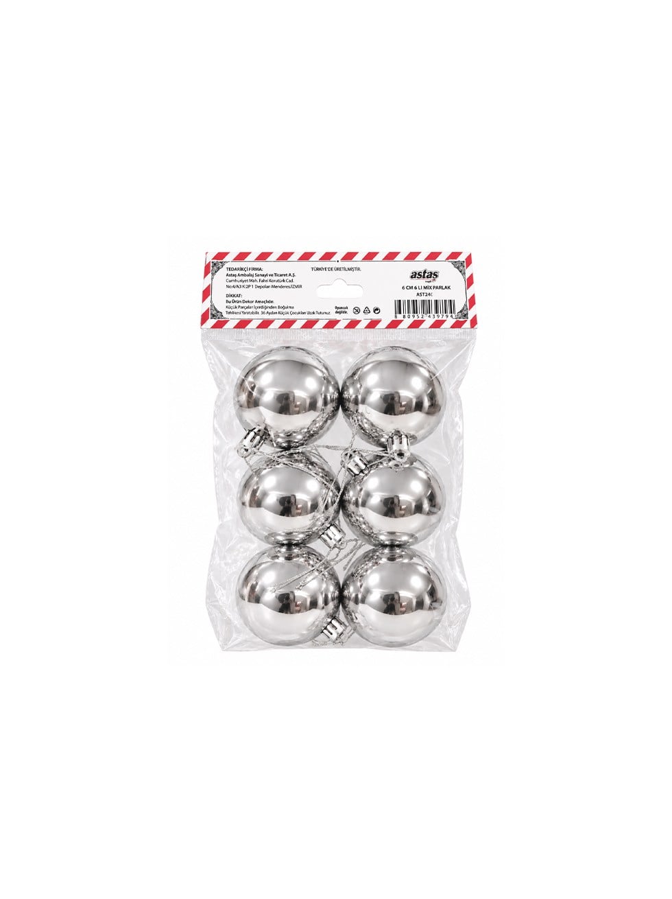 Yılbaşı Topları Çam Ağacı Süsleri Gümüş Rengi 6 cm 6lı
