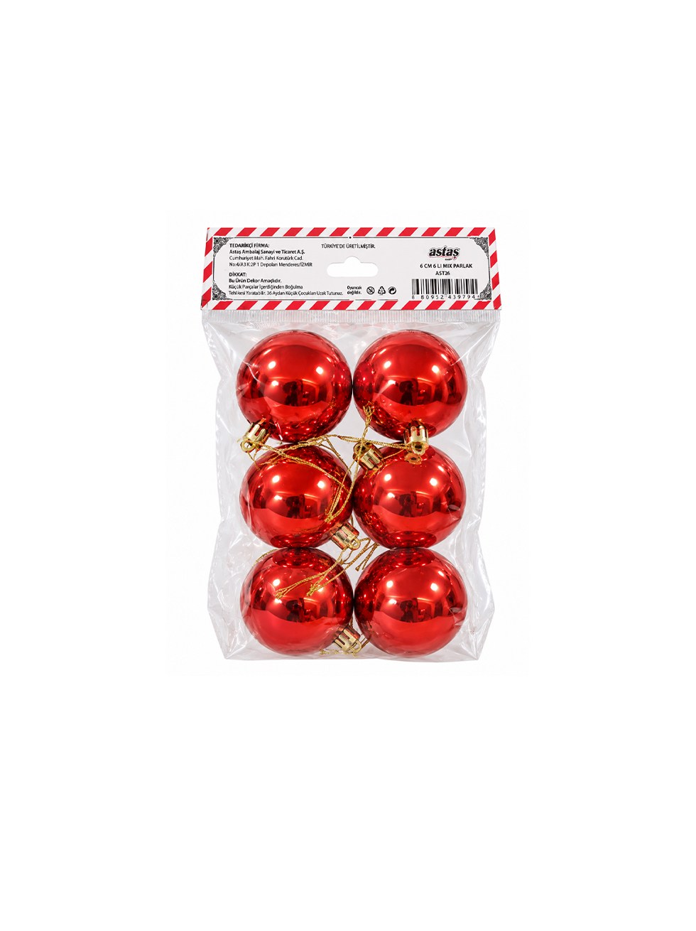 Yılbaşı Topları Çam Ağacı Süsleri Kırmızı 6 cm 6lı