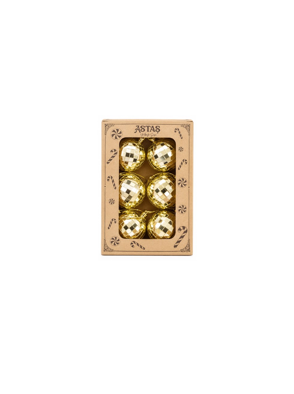 Yılbaşı Topları Disko Topu Görünümlü Çam Ağacı Süsleri Gold 5 cm 6lı