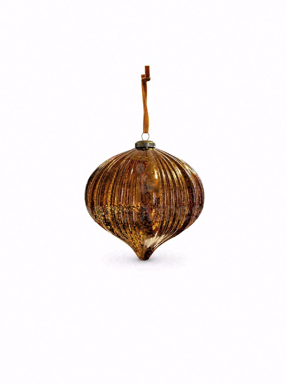 Yılbaşı Topu Bronz Cam Görünümlü – Damla Form Vintage Çam Ağacı Süsü 15 cm
