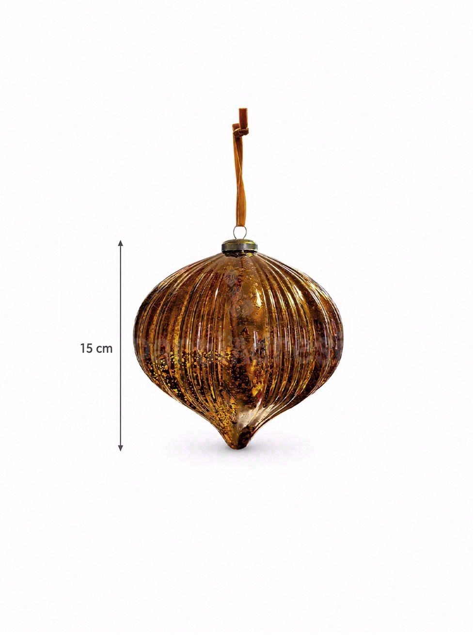 Yılbaşı Topu Bronz Cam Görünümlü – Damla Form Vintage Çam Ağacı Süsü 15 cm