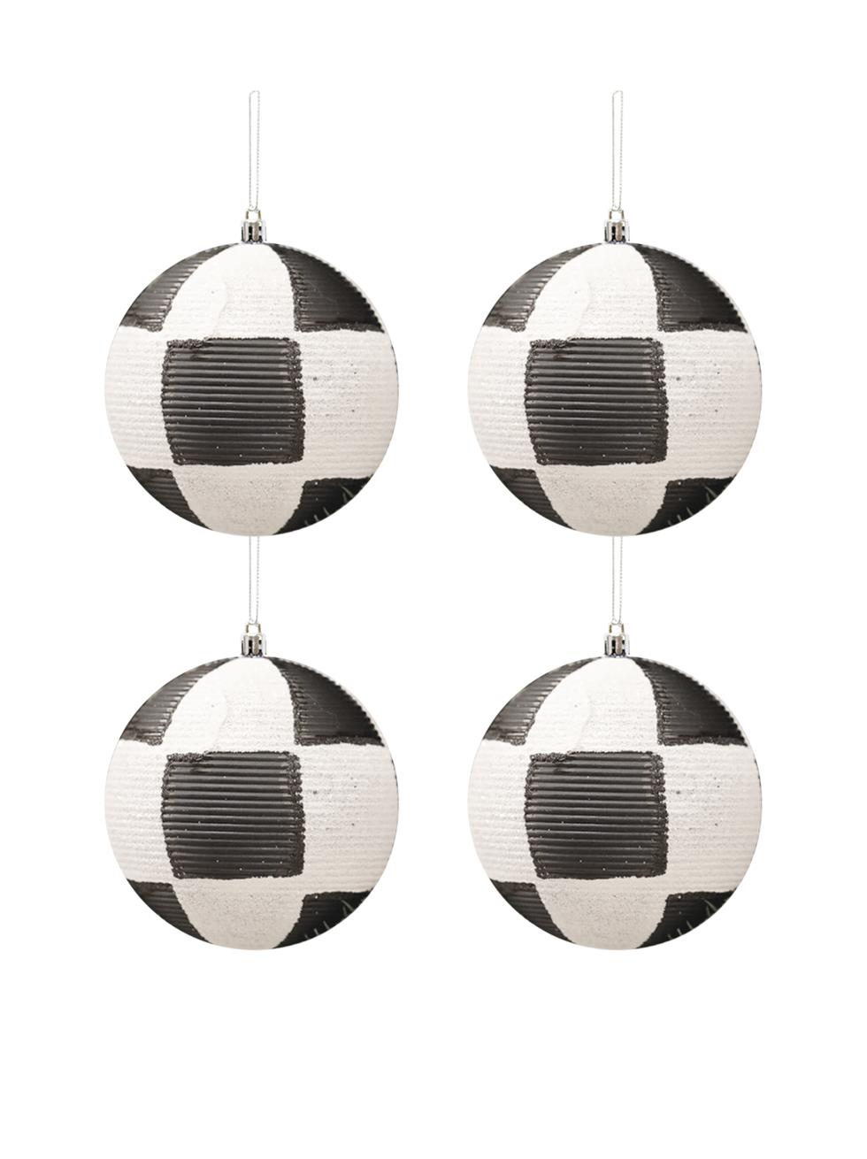 Yılbaşı Topu Dama Desenli Dekoratif Çam Ağacı Süsü Siyah Beyaz 8 cm 4lü Set