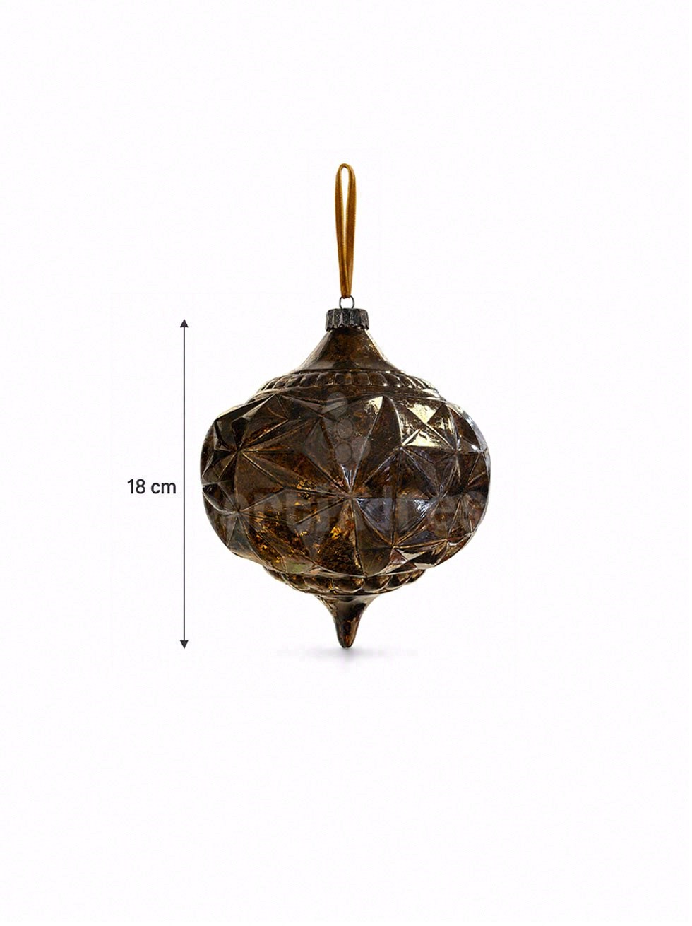 Yılbaşı Topu Kahverengi Cam Görünümlü – Geometrik Desen Vintage Çam Ağacı Süsü 18 cm