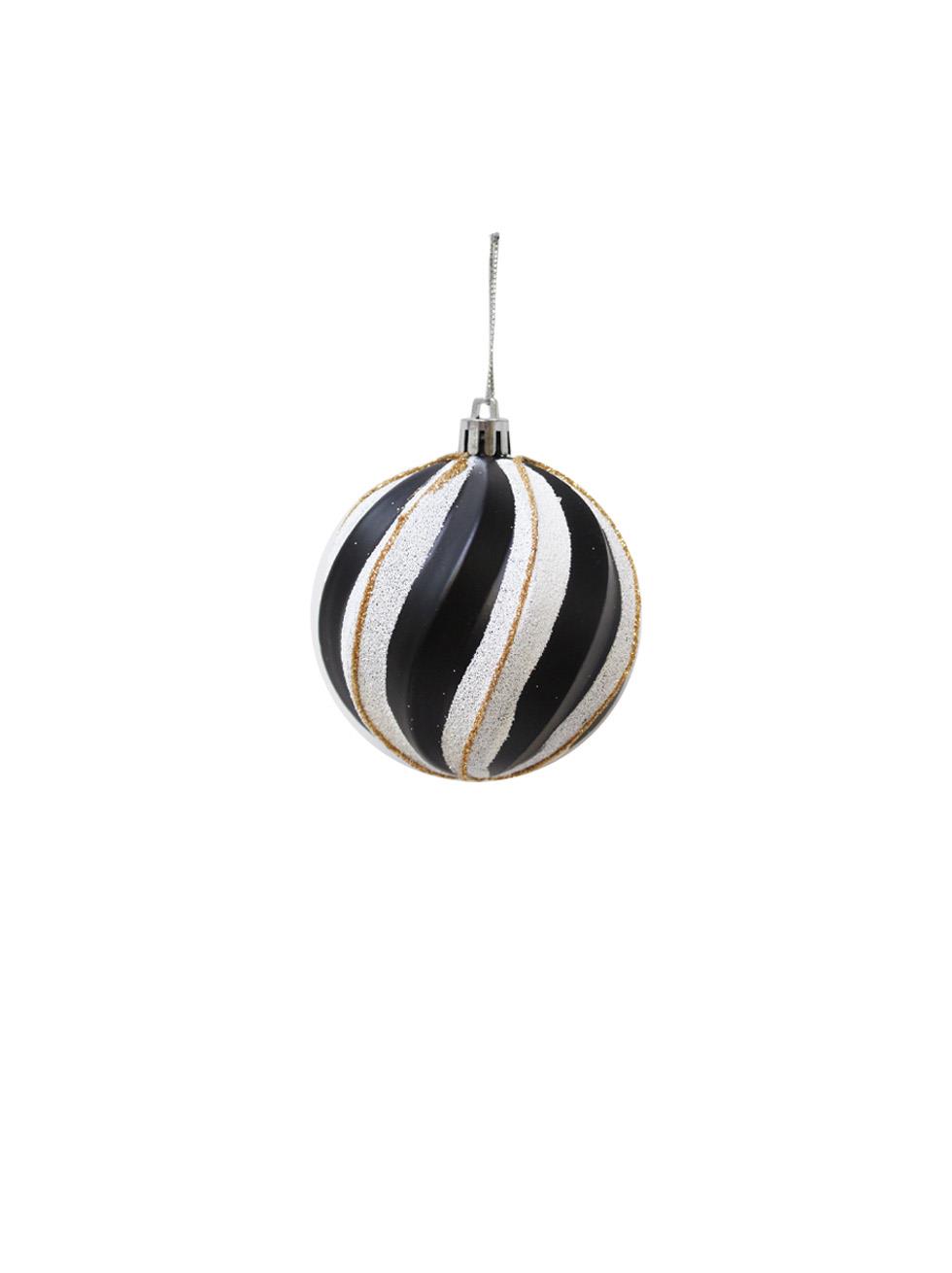 Yılbaşı Topu Spiral Desenli Dekoratif Çam Ağacı Süsü Siyah Beyaz 8 cm 4lü Set