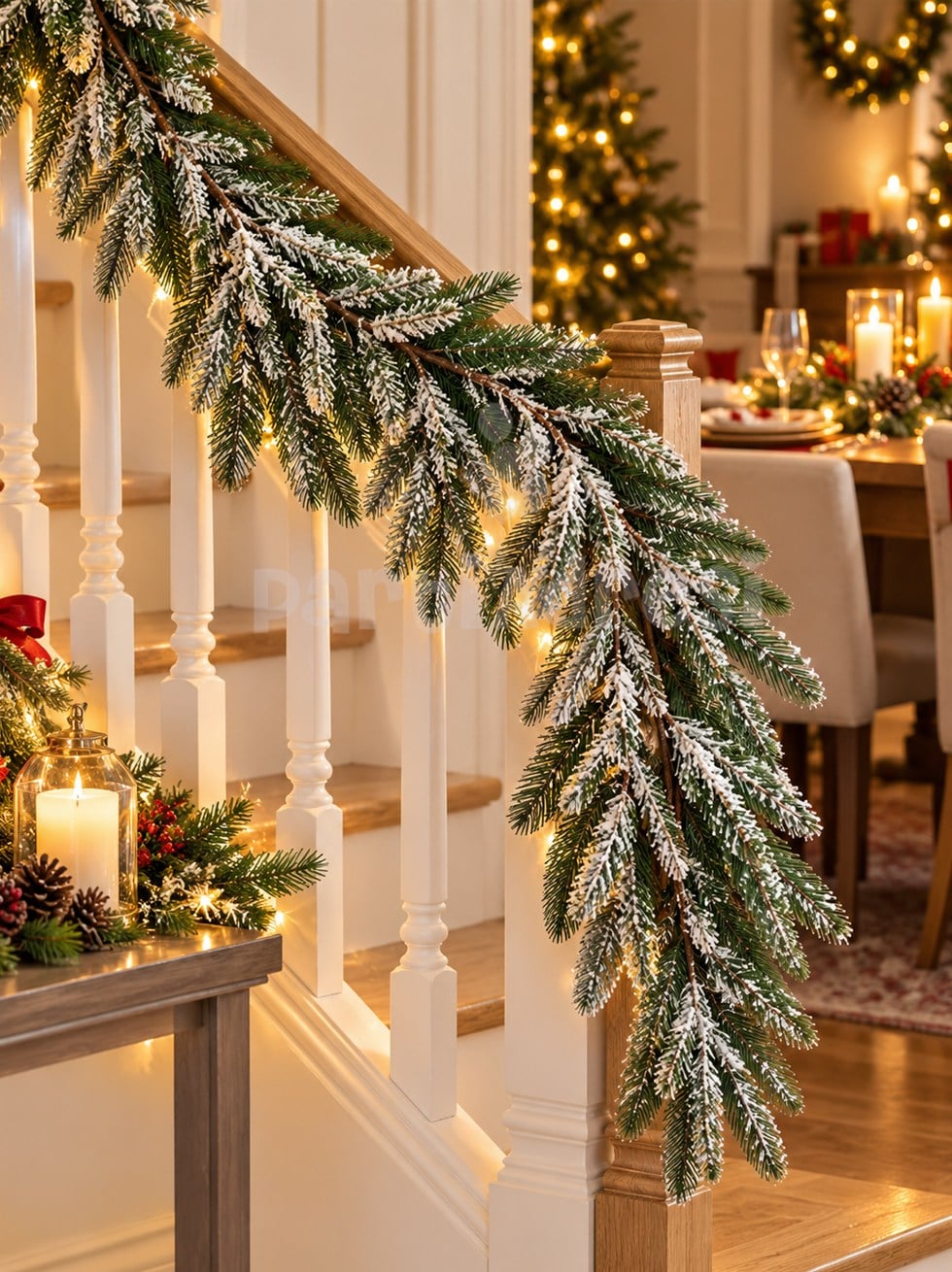 Yılbaşı Yapay Karlı Çam Garland Dekor 190 cm – Yeşil Çam Dalı Şömine ve Kapı Süsü