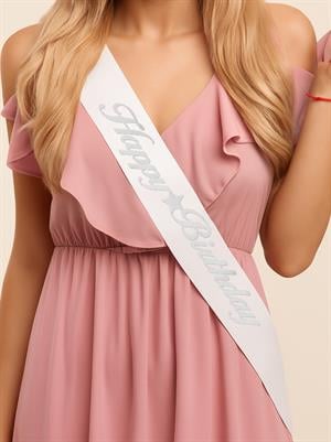 Happy Birthday Kuşak Doğum Günü Kuşak Beyaz - Gümüş