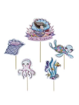 Deniz Kızı Temalı Kürdan Figürlü Cupcake Kürdanı Pasta Süsü 5li
