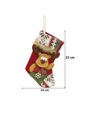 Yılbaşı Çorabı Geyik Figürlü Desenli Şömine Dekoru Hediyelik Çorap 22 cm