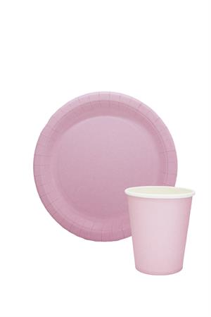 Karton Tabak Bardak Set Doğum Günü Parti Seti Pembe 8 Adet 