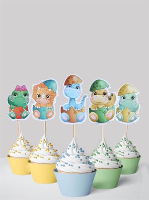 Baby Dinozor Temalı Kürdan Figürlü Pasta Süsü Cupcake Kürdanı 10lu