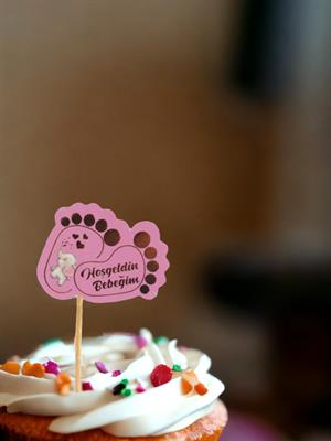 Hoşgeldin Bebeğim Kürdan Cupcake Kürdanı Pasta Süsü Pembe