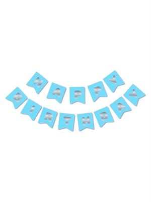 Happy Birthday Yazı Doğum Günü Banner Mavi Gümüş