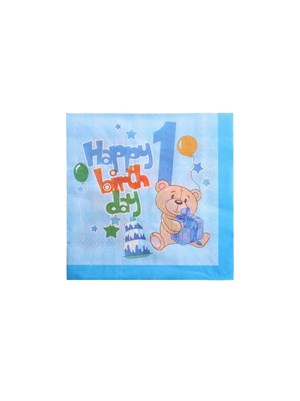 1 Yaş Peçete Happy Birthday Yazılı Erkek Çocuk Peçete Mavi