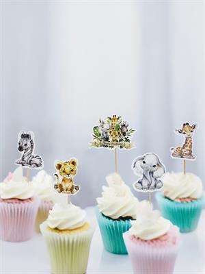 Safari Temalı Kürdan Sevimli Hayvan Figürlü Pasta Süsü Cupcake Kürdanı 10lu