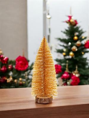 Mini Yılbaşı Ağacı Dekoratif Simli Çam Ağacı Altın 20 Cm