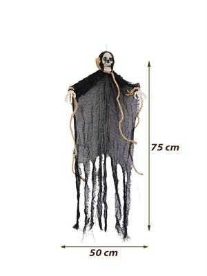 Cadılar Bayramı Kuru Kafa İskelet Figürlü Asılabilir Halloween Parti Dekoru Siyah 75 cm