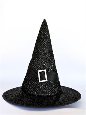 Cadılar Bayramı Simli Cadı Şapkası Halloween Parti Kostüm Aksesuarı Siyah 