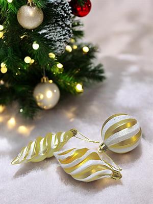 Yılbaşı Ağaç Süsleri Burgulu Karışık Paket Asılabilir Dekoratif Süs Gold 6 cm 3lü