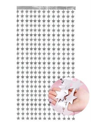 Metalize Yıldız Parti Perdesi Kapı ve Fon Perdesi Gümüş