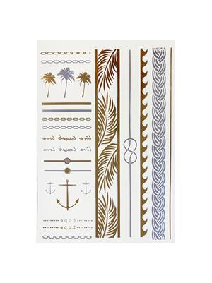 Metalik Tropikal Deniz Esintisi Geçici Dövme Seti  Altın Gümüş