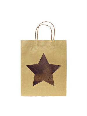 Karton Çanta Yıldız Pencereli Alışveriş Çantası Hediye Çantası Kraft 26x32x12 cm 20li