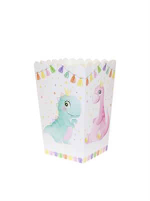 Sevimli Dinozor Temalı Karton Mısır Kutusu Popcorn Kutusu 8li