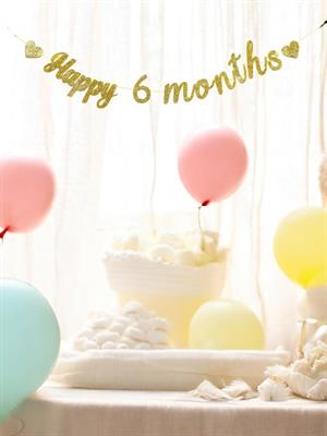 Yarım Yaş Happy 6 Months Yazı Altın Simli Banner