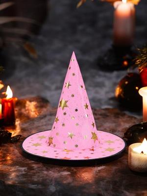 Cadılar Bayramı Desenli Cadı Şapkası Halloween Parti Kostüm Aksesuarı Pembe