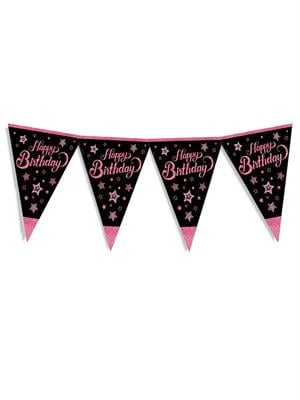 Pink Stars Happy Birthday Yazılı Flama Bayrak Asılabilir Doğum Günü Süsü