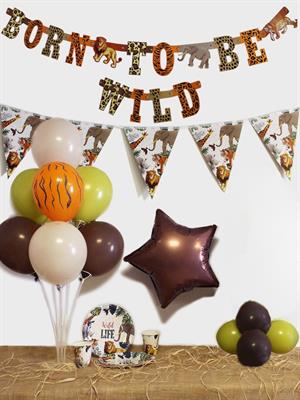 Safari Temalı Born To Be Wild Yazılı Banner Asılabilir Doğum Günü Süsü