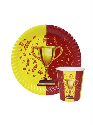 Sarı Kırmızı Taraftar Kupa Temalı Karton Tabak Bardak Set 8li