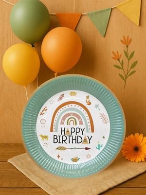 Retro Temalı Tabak Karton Doğum Günü Parti Tabağı 8li