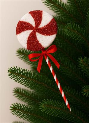 Yılbaşı Ağaç Süsü Dekoratif Simli Lolipop Şeker 45 cm