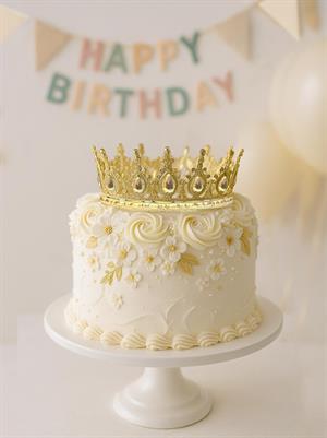 Pasta Üstü Tacı Mika Doğum Günü Taç Gold