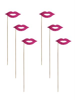 Dudak Şeklinde Simli Çubuklu Bekarlığa Veda Partisi Aksesuarı Fuşya 6lı