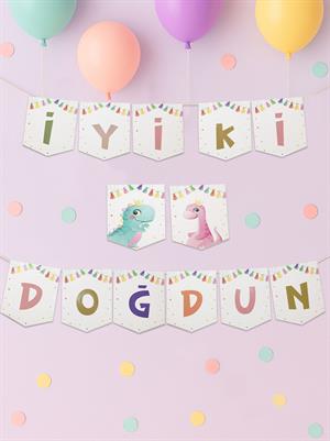 Sevimli Dinozor Temalı İyi Ki Doğdun Yazı Banner Doğum Günü Parti Süsü