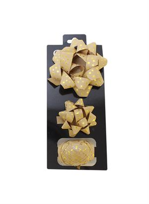 Hediye Paketleme Seti Kağıt Fiyonk ve Kurdele Kraft-Gold 3lü