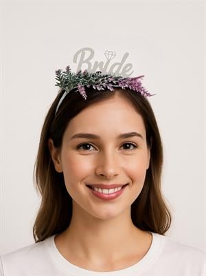 Bride Gümüş Pleksi Taç Lavanta Çiçekli Bekarlığa Veda Parti Tacı