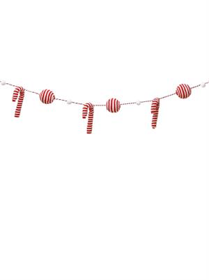 Yılbaşı Dekor Süsleri Baston Şeker Top Figürlü Garland Kırmızı Beyaz 180 cm