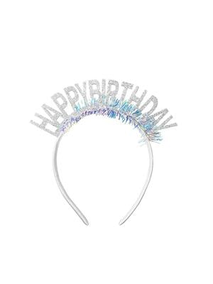 Happy Birthday Yazılı Doğum Günü Taç Parti Kostüm Aksesuarı Gümüş