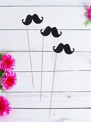 Bıyık Şeklinde Simli Çubuklu Bekarlığa Veda Partisi  Aksesuarı Siyah 6lı