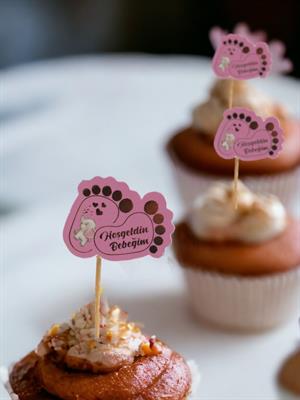 Hoşgeldin Bebeğim Kürdan Cupcake Kürdanı Pasta Süsü Pembe