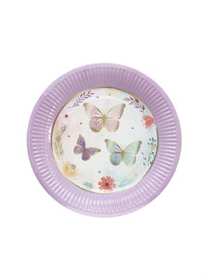 Kelebek Temalı Tabak Karton Doğum Günü Tabağı 8li